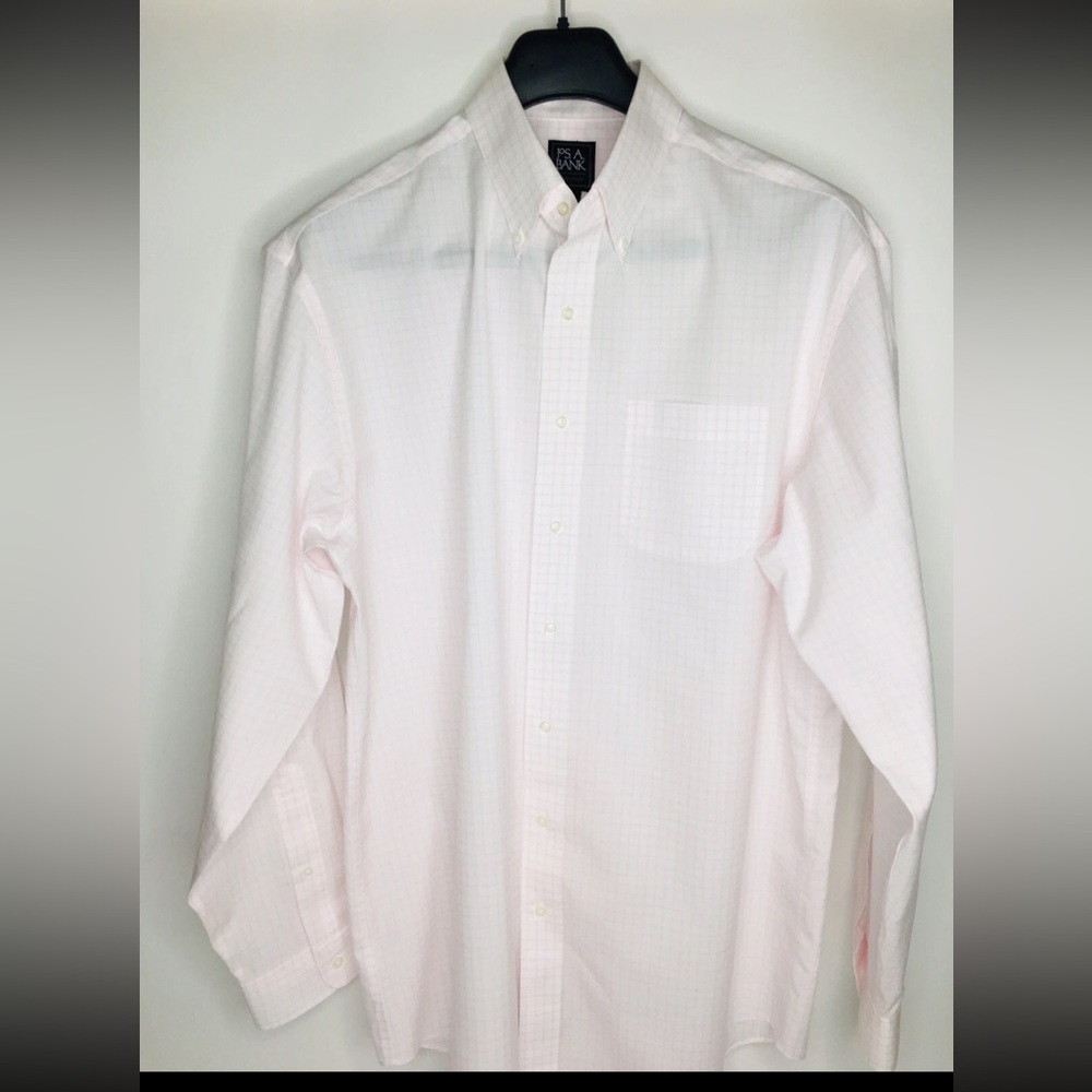 Jos. A. Bank Traveler Light Pink and white Checkered Dress Shirt